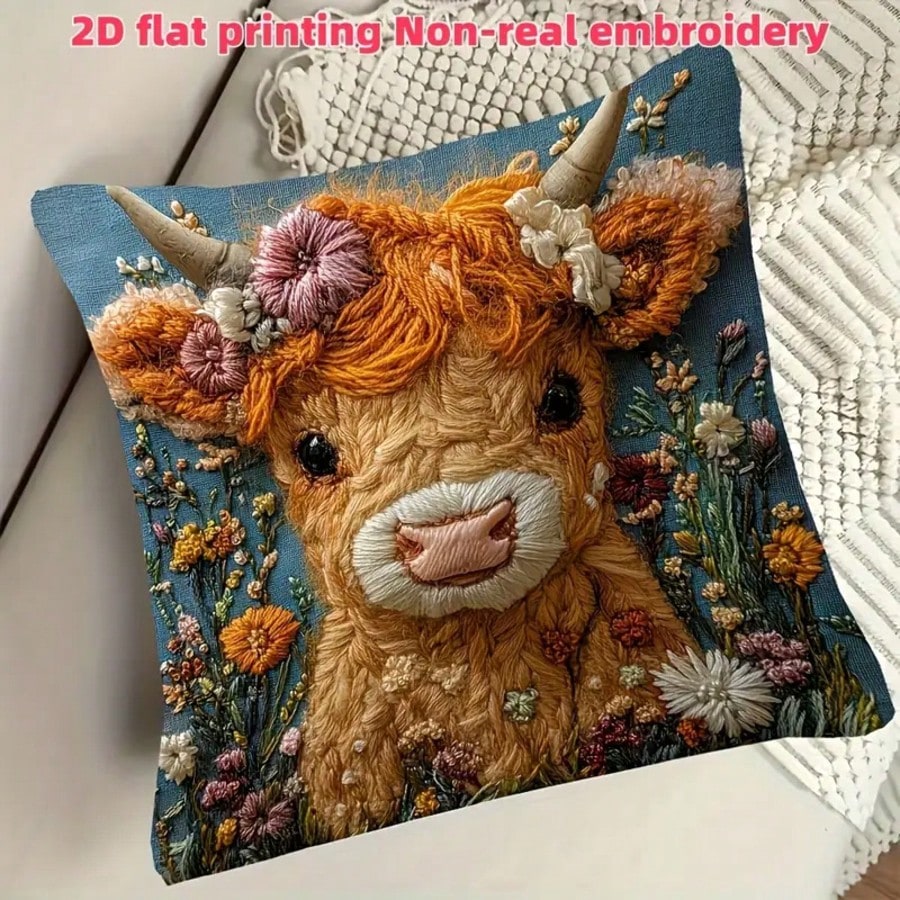 1pc Vintage Highland Cow Decor - Pillow Insert 18X18 评论和价格