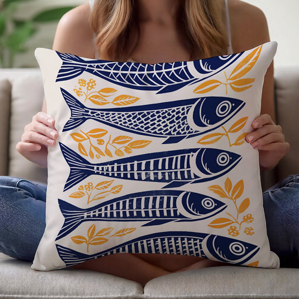 1pc Danish Woodcut Sardine Pil - Pillow Insert 18X18 评论和价格