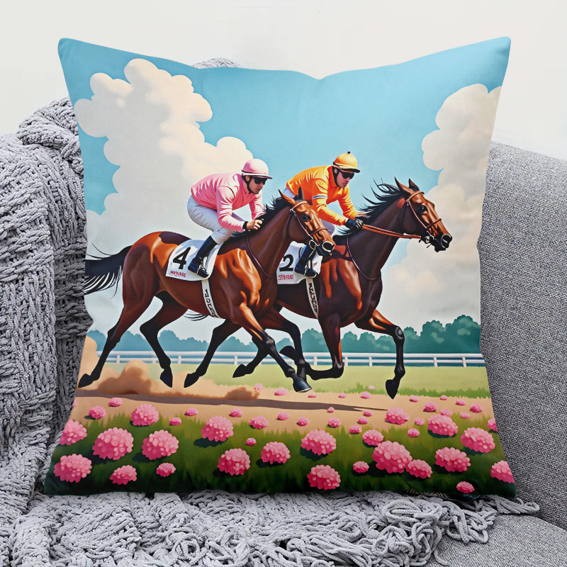 1pc Horse Racing Pillow Cover  - Pillow Insert 18X18 评论和价格