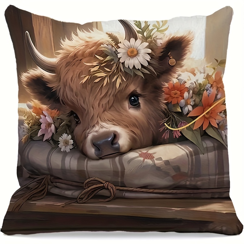 2D Flat - 1pc Highland Cow Pil - Pillow Insert 18X18 评论和价格