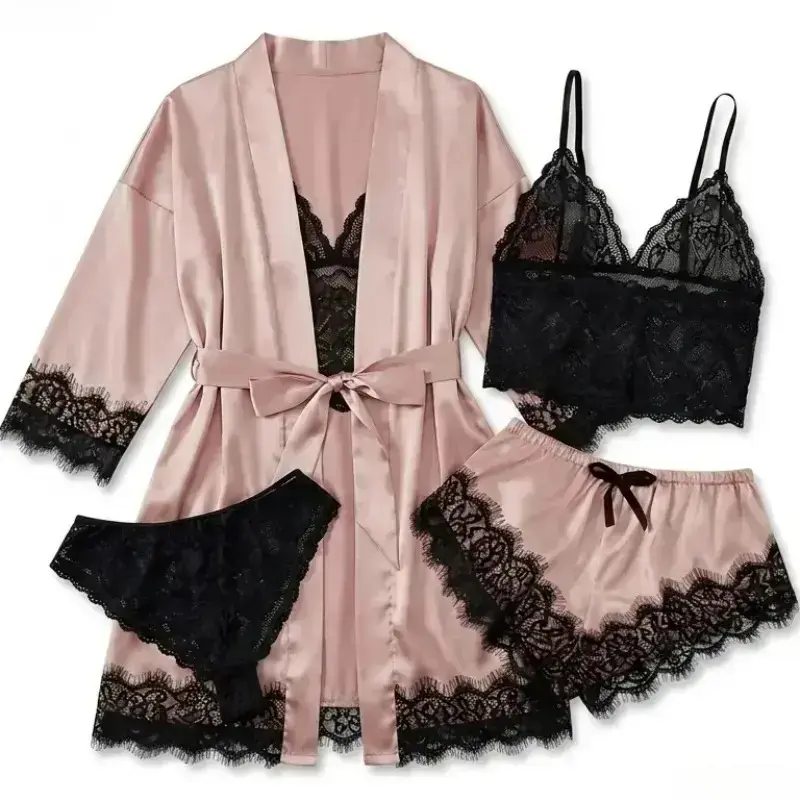Women's 4-Piece Satin Pajama S - Home Textile 评论和价格