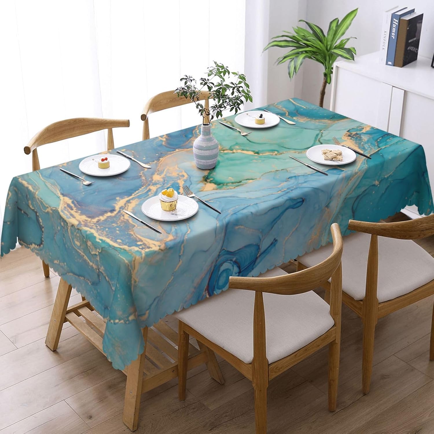 Luxury Teal Marble Fluid Table - Home Textiles Premium 评论和价格